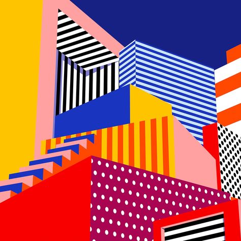 Escape Illustration, Movement In Design, Stripe Art, Memphis Art, Curious People, Karan Singh, World Illustration, Shapes Geometric, Design Pattern Art