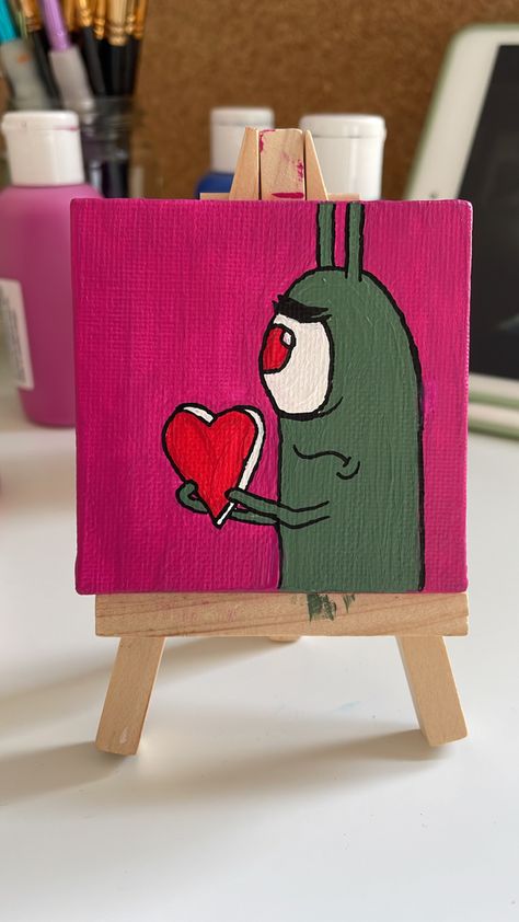 Small Spongebob Painting, Spong Bob Painting, Sponge Bob Painting Ideas, Sponge Bob Painting Canvas, Plankton Painting, Spongebob Painting, Art Help, Easy Canvas Art, Sponge Bob