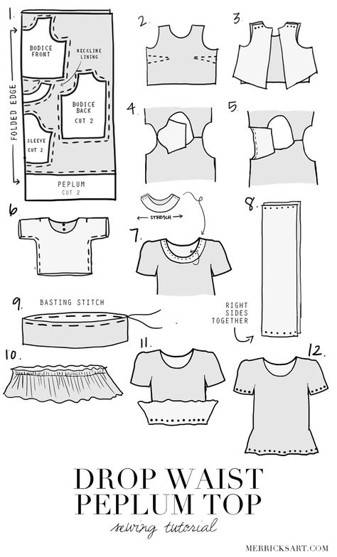 Merrick's Art // Style + Sewing for the Everyday Girl: DIY FRIDAY: GINGHAM DROP WAIST PEPLUM TOP tutorial and pattern Long Shirt Pattern, Diy Flutter Sleeves Pattern, Free Long Sleeve Shirt Patterns, Long Sleeve Pattern Sewing, Long Sleeve Shirt Pattern, Sewing Top, Shirt Tutorial, Fabric Shopping, Sewing Tops