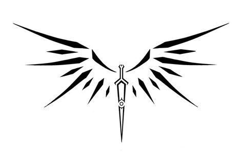 Winged sword Back Tattoos Easy, Single Line Animal Tattoo, Fantasy Crest, Fantasy Symbols, Wings Symbol, Sd Logo, Tato Flash, Fantasy Logo, Tato Minimal