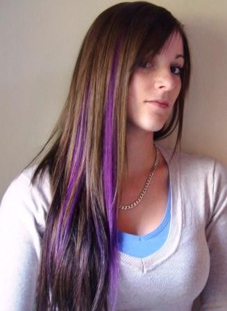 Purple Hair Streaks, Purple Streaks, Brazilian Human Hair Extensions, Peekaboo Highlights, Hair Streaks, Hair Color Purple, Burgundy Hair, Trendy Hair Color, Peruvian Hair