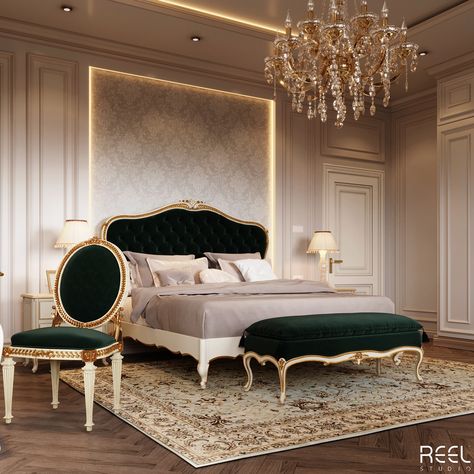 New Bedroom Design 2023, Royal Theme Bedroom Interior Design, Regal Decor Master Bedrooms, Bedroom Behance Design, Classic Bedroom Ideas Vintage, New Classic Home Design, Classic Bedroom Design Luxury Elegant, Classical Furniture Design, Posh Decor Interior Design