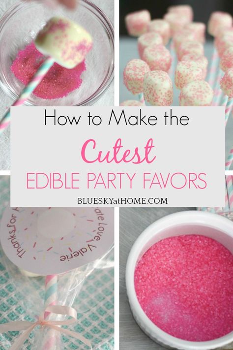 How to Make the Cutest, Edible Party Favors for any party using a few ingredients. Easy party favor project for a special thank to treat for your guests. #blueskyathome #partyfavors #partyideas #partyprojects Edible Party Favors, Easy Party Favor, Chocolate Covered Marshmallows, Best Edibles, Edible Favors, Party Favors For Adults, Diy Party Favors, Party Projects, Warm Chocolate