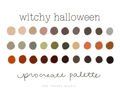 Procreate Color Palette WITCHY HALLOWEEN - 30 Colors With this instant download you will get a handpicked color palette swatch file with 30 swatches. Load it into your Procreate app and start drawing right away! Purchase all of my Procreate palettes at a discount: https://www.etsy.com/listing/959132009/procreate-color-palette-full-shop-bundle? Check out my other Procreate color palettes here: https://www.etsy.com/shop/onetwentystudio/?search_query=procreate+palette What's included? * 1 .swatch f Color Palette Earth Tones, Halloween Procreate, Halloween Color Palette, Procreate Palette, Fall Color Schemes, Procreate Color Palette, Witchy Halloween, Procreate Ipad Art, Fall Color Palette