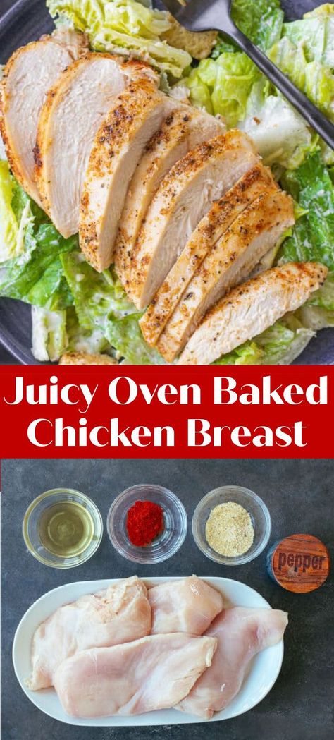 Baked Chicken Breast is great as a main dish, salad topper, or even a sandwich protein. Learn how to bake Chicken Breast in the Oven. Oven Baked Chicken For Salad, The Best Baked Chicken Breast, Baked Chicken Recipes For Salad, Baked Chicken For Pasta, Spring Chicken Breast Recipes, Roasted Chicken Sandwich Recipes, Oven Baked Chicken Sandwich Recipes, Chicken Breast Recipes For Salad, Baked Chicken For Salads