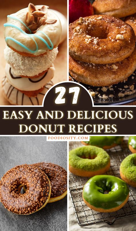 Indulge your sweet tooth with 27 easy and delicious donut recipes! From classic glazed to inventive flavors, these homemade treats are perfect for any donut lover. Click now to start baking your way to donut heaven! #DonutRecipes Old Fashioned Glazed Donut Recipe, Cake Donut Flavors, Mini Doughnut Recipes Donut Maker Recipe, Donut Pan Recipes Easy, Christmas Baked Donut Recipes, Doughnut Toppings Ideas, Gf Donut Recipe, Unique Donut Flavors, Powdered Donuts Recipe