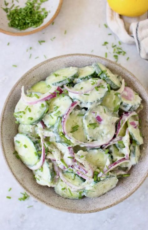 Creamy Cucumber Yogurt Salad Recipe • CiaoFlorentina Cucumber Yogurt Salad, Cucumber Yogurt Sauce, Yogurt Salad, Salad Appetizer Cups, Cucumber Dill Salad, Cucumber Yogurt, Creamy Cucumber Salad, Creamy Cucumbers, Grape Salad