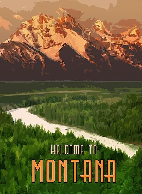 Montana Painting, Montana Poster, Montana Art, Old Advertisements, Wild Beauty, Majestic Mountains, Cover Ideas, National Park Posters, Poster Vintage