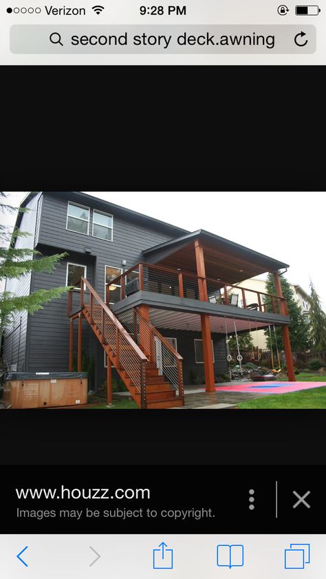 Deck ideas High Deck Stairs Ideas, Double Deck Ideas Backyards, 2nd Story Wrap Around Deck, Double Deck Backyard Ideas, Large Second Story Deck, 2nd Floor Covered Deck Ideas, Double Decker Deck Ideas, High Level Deck Designs, Backyard Double Deck Ideas