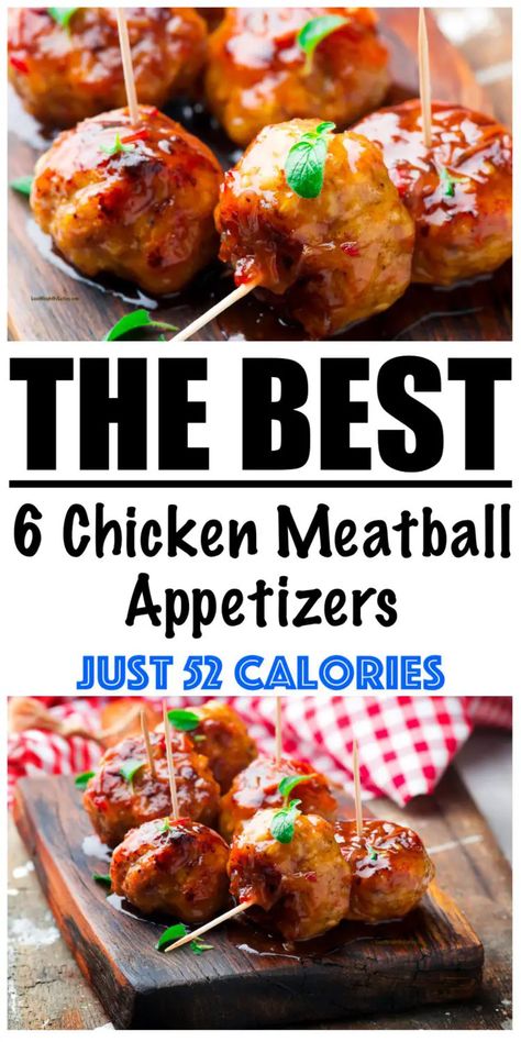 Low Calorie Appetizers for Holidays and Gatherings! Low Calorie Finger Foods, Low Calorie Appetizers, Meatball Appetizers, Chicken Meatballs Recipe, 500 Calories Recipes, Low Calorie Chicken, Chicken Meatball Recipes, Appetizer Meatballs, Savory Foods