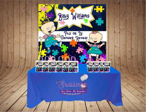 RUGRATS PHIL OR LIL GENDER REVEAL 5X6 FOOT TABLE BACKDROP/BANNER STEP AND REPEAT|DIGITAL|PRINTED & SHIP|THROWBACK 90S PARTY|GENDER REVEAL Phil Or Lil Gender Reveal, Rugrats Gender Reveal, Gender Reveal Backdrop, Cheesy Gifts, Ariel Birthday Party, Shower Favors Baby, Creative Pregnancy Announcement, Gender Reveal Themes, Ariel Birthday