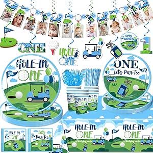 Hole In One Birthday Party, One Birthday Banner, Birthday Plates, Golf Party Decorations, Baby Birthday Ideas, Golf Birthday Party, Birthday Photo Banner, 1st Birthday Party Decorations, Birthday Plate