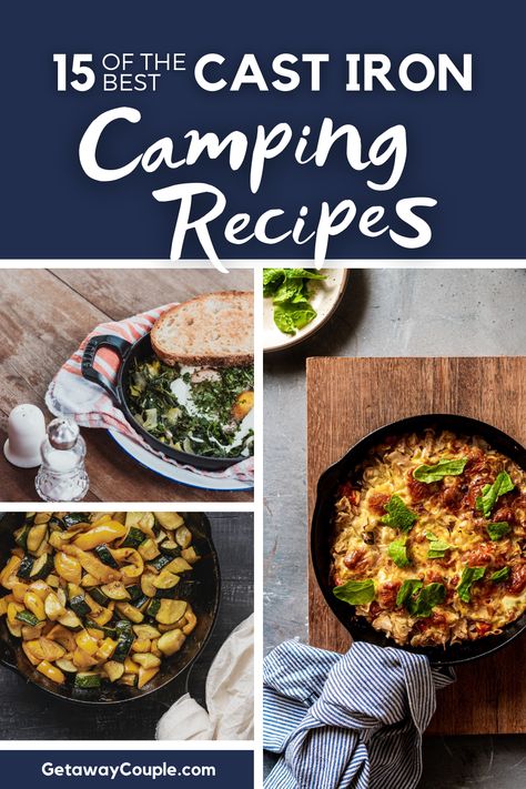 We’ve rounded up cast iron camping recipes for morning, noon, and night. Here’s a look at some of the best. And yes, desserts are included! 15 of the Best Cast Iron Camping Recipes Cast Iron Campfire Cooking Recipes, Camping Meals Cast Iron, Camping Meals Cast Iron Skillet Recipes, Campfire Meals Cast Iron, Easy Cast Iron Camping Recipes, Campfire Cobbler Cast Iron, Cast Iron Pie Camping Recipes, Healthy Skillet Meals, Camping Dinners