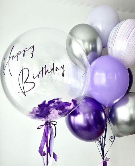 Purple Balloons Birthday, Happy Birthday Purple Aesthetic, Purple Balloons Aesthetic, Purple Balloon Bouquet, 25th Birthday Ideas For Her, Surprise Birthday Decorations, Purple Birthday Party, Happy Birthday Decor, Birthday Icon