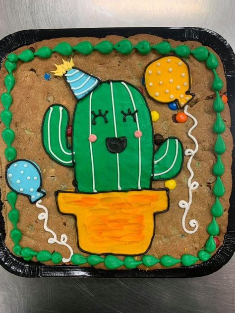 Cactus Cookie Cake, Spring Cookie Cake, Loaded Brownies, Cookie Cake Decorating Ideas, Message Cookies, Big Cookies, Dairy Queen Ice Cream Cake, Large Cookies, Cookie Cake Decorations