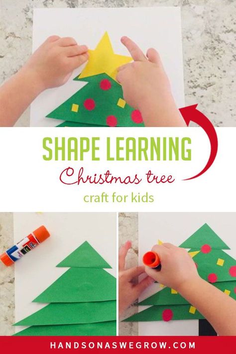 Super simple DIY Christmas tree craft activity to teach shaper to toddlers and preschoolers at home. All you need is craft paper, glue and scissors. #christmascraftsforkidstomake #christmascraftsfortoddlers Build A Christmas Tree, Christmas Tree Shapes, Simple Paper Crafts, Shape Learning, Shapes Craft, Room Activities, Christmas Tree Craft, Teaching Shapes, Christmas Crafts For Toddlers