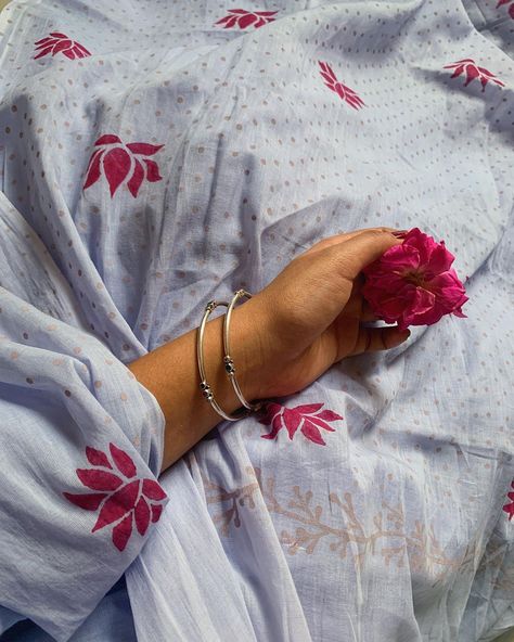 Lotus Block Print, Mul Cotton Saree, Rain Blue, India Clothes, Cotton Saree, Block Print, Lotus, Print Dress, Polka Dots