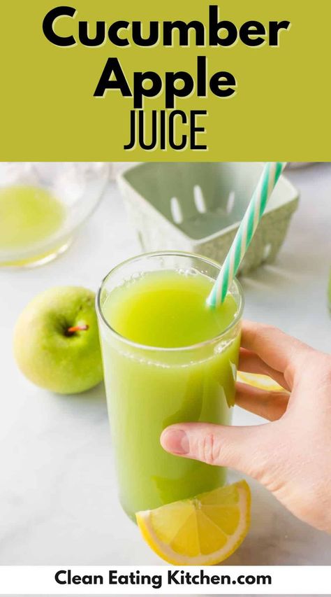 This Cucumber Apple Juice recipe tastes really great and is perfect for a quick nutrient boost. I'll show how easy it is to make using a juicer or a blender. This hydrating green juice can aid in healthy weight management, especially if it is swapped out for sugary soda. Pin this green juice recipe for your next juicing detox or juice cleanse recipe. Apple And Cucumber Juice, Reese Witherspoon Green Juice, Juicing Recipes For Juicer Machine, Apple Juicing Recipes, Easy Healthy Juice Recipes, Healthy Juices Recipes, Cucumber Mint Juice Recipe, Cucumber Apple Juice Recipe, Cleanse Juice Recipes