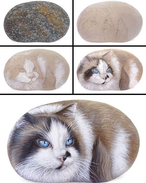 realistic rock animal painting Rock Cat, Animal Paintings Acrylic, Rock Painting Tutorial, Painted Rock Animals, Stone Art Painting, Acrylic Artists, Painted Rocks Craft, Painted Rocks Diy, Rock Painting Ideas Easy