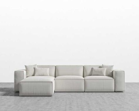 A classic reimagined, the Porter Sectional - Grande is a simple structured sofa with boxy flare and a low-set profile. Square arm rests are made like a side table, while an elevated back rest provides ample lean-back support. High-density foam cushioning is nicely rounded and perfectly firm. Detailed pipe stitching around the edges finishes the eloquent modern design. Porter Sectional, Set Profile, Waterfront Condo, Narwhal Plush, Low Sofa, Rove Concepts, Perfect Sofa, Alesund, Block Style