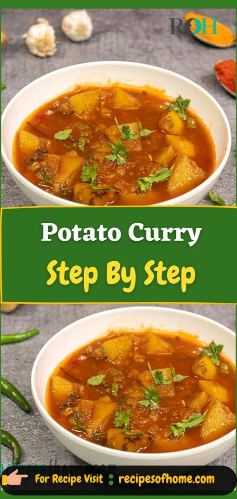 potato curry step by step Potato Curry Recipe, Aloo Curry, Soup Stew Recipes, Delicious Indian Food, How To Make Potatoes, Curry Recipes Indian, Indian Vegetarian Recipes, Potato Curry, Chapati