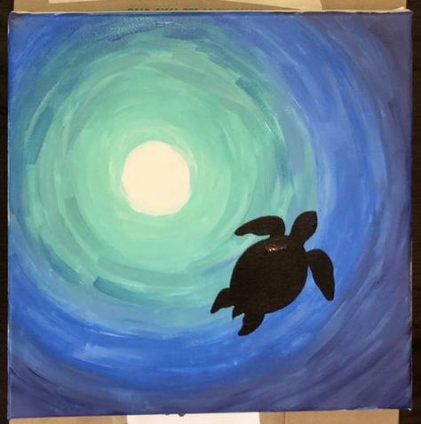 Simple Sea Turtle Painting, Ocean Turtle Drawing, Easy Simple Painting Ideas On Canvas Summer, Turtle In Ocean Drawing, Ocean Simple Painting, Turtle Paintings Easy, Painting Ideas On Canvas Turtle, Paintings Of Turtles, Ocean Paintings Acrylic