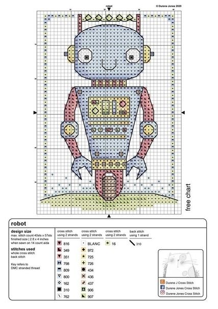 Durene Jones, Free Chart, Pola Kristik, Cross Stitch Cards, A Robot, Cross Stitch Rose, Cross Stitch Patterns Free, Back Stitch, A Cross