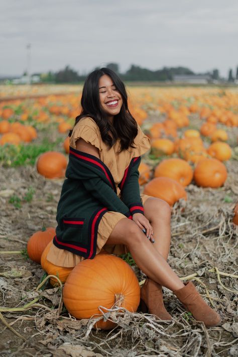 PNW fall pumpkin patch photoshoot blogger ideas and inspo Pumpkin Patch Instagram Story, Fall Senior Pictures Pumpkin Patch, Pumpkin Field Photoshoot, Pumpkin Picking Photoshoot, Pumpkin Patch Senior Pictures, Pumpkin Patch Photoshoot Couples, Pnw Fall, Pumpkin Patch Photography, Pumpkin Photoshoot