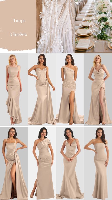 Wedding Colour Schemes Bridesmaid Dress, Wedding Dresses Friends, Matte Champagne Bridesmaid Dresses, Bridesmaid Dresses Different Styles Same Color, Bridesmaids Dresses Elegant, Nude Beige Bridesmaid Dress, Sandy Bridesmaid Dresses, Bridesmaid Dresses Sleeveless, Wedding Bridesmaid Dresses Beige