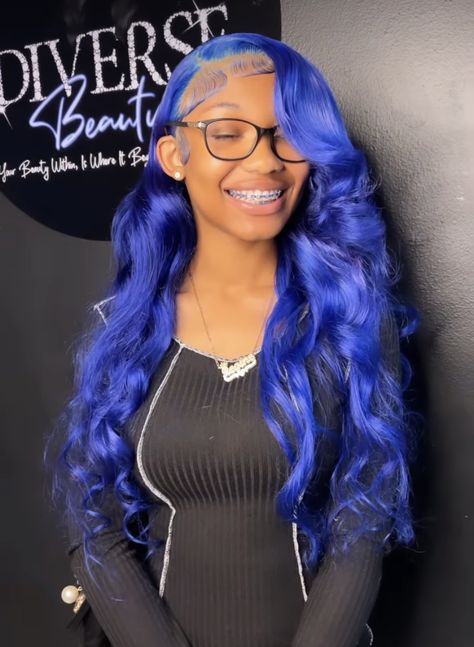 Lace Front Two Ponytails, Lace Wigs Color, Different Color Lace Front Wigs, Blue And Green Natural Hair, Lace Front Colored Wigs, Blue Wig Hairstyles, Wig Hair Colors, Frontal Wig Colors, Colored Wigs Black Women