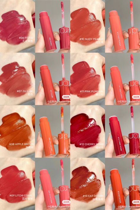 Red Lip Tint Korean, Warm Lipstick Colors, Red Tinted Lips, Warm Tone Makeup, Glossier Tint, Korean Lip Tint, Burmese Dress, Korean Lips, Lip Tints