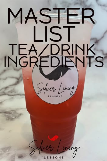 MASTER LIST – Loaded Tea Ingredients – Silver Lining Lessons Silver Lining Lessons, Loaded Tea Recipes, Pomegranate Drinks, Coconut Tea, Mango Green Tea, Energy Tea Recipes, Tea Recipes Diy, Mango Tea, Mango Lemonade