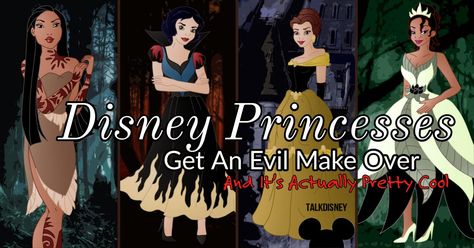 Disney Princesses Get An Evil Make Over And It's Actually Pretty Cool Evil Disney Princesses, Walt Disney Princesses, Evil Disney, Dark Wear, Disney Princesses, Pretty Cool, Walt Disney, Disney Princess, Disney