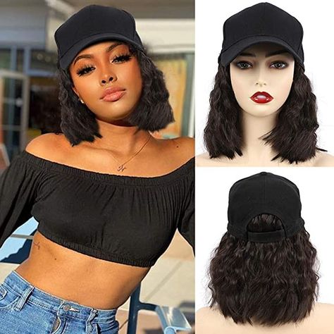 https://amzn.to/3CYQ43a Long Curly Bob, Kort Bob, Black Baseball Hat, Medium Length Curly Hair, Short Wavy Bob, Short Wave, Wig Hat, Curly Hair Extensions, Short Curly Wigs