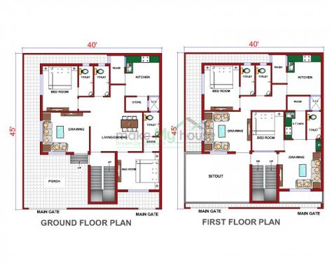 Buy 40x45 House Plan | 40 by 45 Elevation Design | Plot Area Naksha Home Front Elevation Design, Home Front Elevation, Front Elevation Design, Plan Home, 2bhk House Plan, Indian House Plans, Front Elevation Designs, Duplex House Plans, Model House