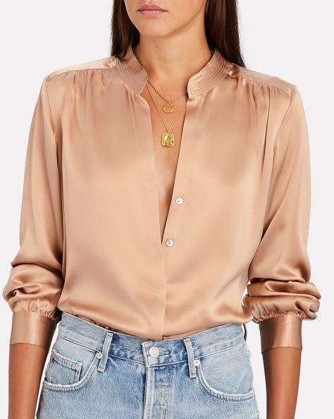 Women Blouses Fashion Casual, Silk Blouse Outfit, Silk Shirt Outfit, Satin Blouse Outfit, Silk Long Sleeve Blouse, Fancy Shirt, Romantic Blouses, Silk Tops, Women Blouses Fashion