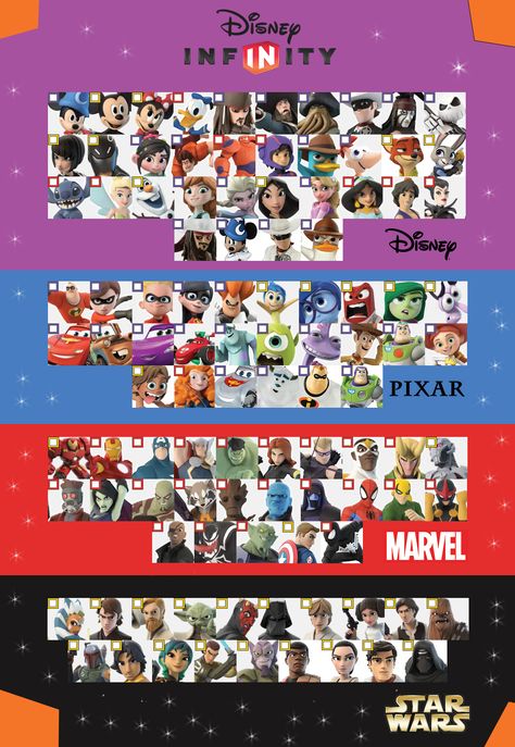 Disney Infinity 3.0 Character checklist Version 2 by darkmudkip6 Black Suit Spiderman, Sorcerer Apprentice, Character Checklist, Captain Barbossa, Disney Movie Marathon, Disney Infinity Characters, Disney Infinity Figures, Lighting Mcqueen, Marvel Cards