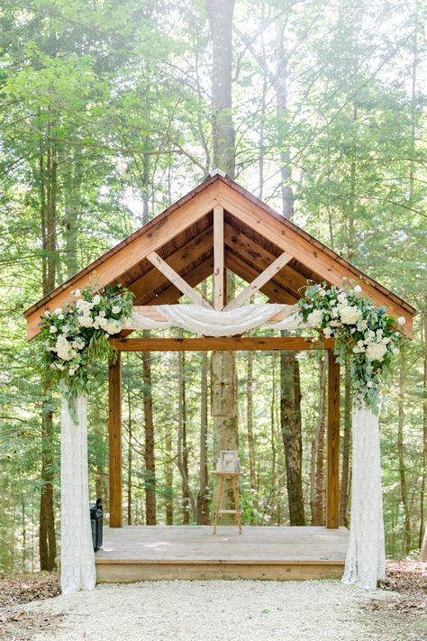 Wedding Gazebos Ideas, Pavilion Wedding Ceremony Decor, Red River Gorge Wedding, Pond Wedding Ceremony, Outdoor Wedding Chapel, Outdoor Wedding Venue Ideas, Hemlock Springs, Outdoor Wedding Gazebo, Outdoor Wedding Ceremony Ideas