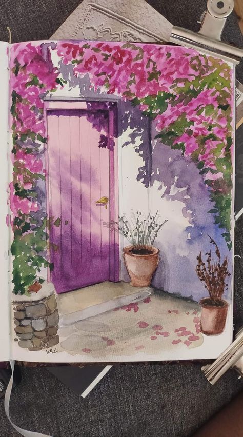 Drawing Ideas Creative Watercolour, Spring Art Journal Ideas, Small Watercolor Paintings Aesthetic, Watercolour Drawing For Beginners, Aesthetic Watercolour Painting Easy, Watercolour Aesthetic Art, Things To Draw With Acrylic Markers, Postal Painting, Water Painting Ideas Aesthetic