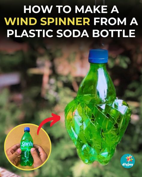 Did you know you can make a wind spinner from a plastic bottle? Yes, you can! Learn the step-by-step instructions here. Wind Spinners Diy, Paper Spinners, Plastic Bottles Crafts, Giant Bubble Wands, Giant Flowers Diy, Garden Wind Spinners, Drink Covers, Diy Suncatchers, Tin Can Art