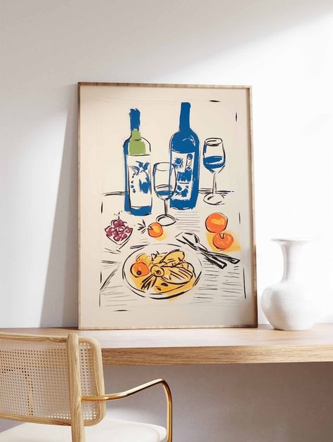 Vintage Wine and Food Print, Retro Food Art, Vintage Kitchen Poster, Kitchen Decor, Food Illustration Art, Food Poster, Gift for Chef - Etsy Food Illustration Design Graphics Poster, Fun Kitchen Prints, Kitchen Art Print, Vintage Kitchen Posters, Illustration Art Food, Kitchen Artwork Ideas, Retro Food Poster, Wall Prints Bedroom, Kitchen Collage