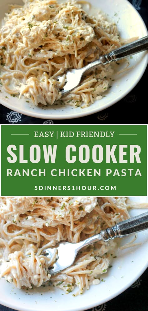 Slow Cooker Ranch Chicken, Pasta Dinner Recipes Chicken, Slow Cooker Chicken Pasta, Ranch Chicken Pasta, Chicken Pasta Dinner, Meals For Families, 5 Dinners, Chicken Ranch Pasta, Creamy Ranch