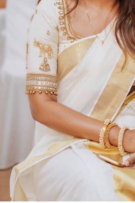 https://myfashioncorners.blogspot.com White Fancy Saree Blouse, Kerala Blouse Designs Latest, Kerala White Saree Blouses, Kasavu Blouse Designs Latest, Malayali Thaali Design, White Silk Saree Blouse Designs, Kerla Silk Saree White Blouse, White Blouse Work Designs, Kerala Set Saree Blouse Designs Latest