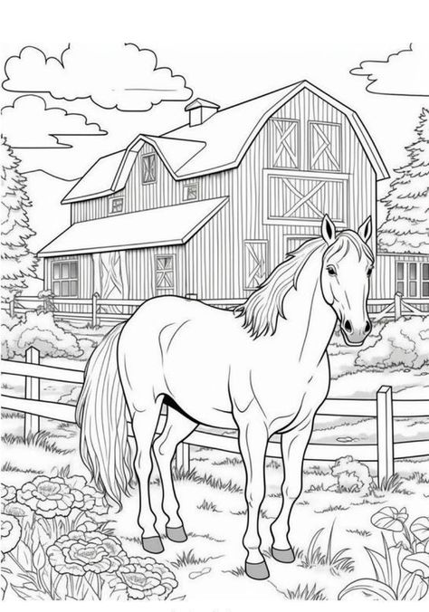 Free Farm Coloring Pages, Free Horse Coloring Pages Printables, Farm Coloring Pages Free Printables, Horse Coloring Pages Free Printable, Coloring Pages Horses, Horse Coloring Books, Farm Coloring Pages, Bottles Design, Trip Games