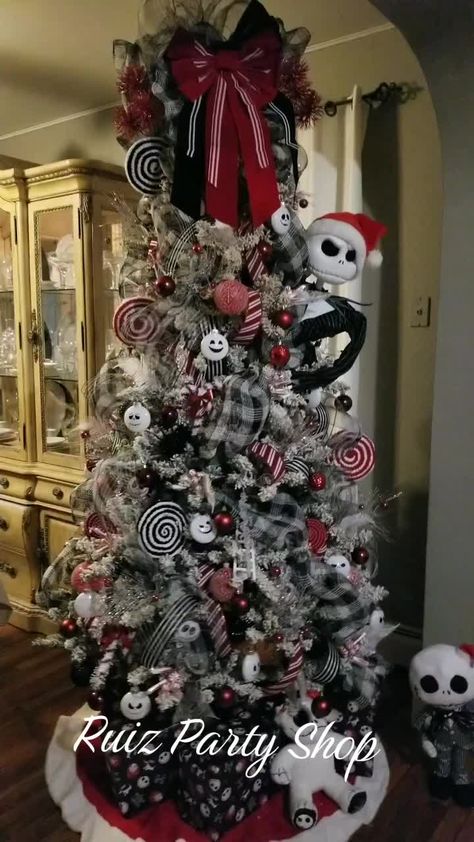 Nightmare before Christmas themed Christmas Tree... #ruizshop #christmasdecor #christmastree #nightmarebeforechristmas Nightmare Before Christmas Decorations Xmas Trees, A Nightmare Before Christmas Tree, Christmas Tree Nightmare Before, Nightmare Before Christmas Tree Decor, Nightmare Before Christmas Decorations For Christmas, Tim Burton Christmas Tree, Nightmare Before Christmas Tree Ideas, Nightmare Before Christmas Decorations Xmas, Nightmare Before Christmas Christmas Tree