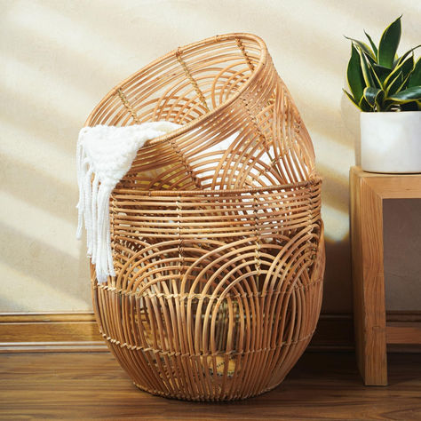 Set Of 2 Large Woven Blanket Baskets | Round Wicker Rattan Storage Floor Baskets for Shoe In Living Room | Extra Big Boho Rattan Laundry Baskets For Pillow, Blanket, Clothes Blanket Baskets, Boho Baskets, Living Room Hacks, Floor Baskets, Pillow Blanket, Rattan Storage, Blanket Basket, Laundry Baskets, Living Room Organization