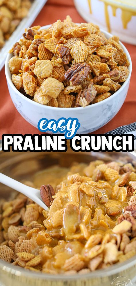 Praline Crunch Recipe Crispix Pecan Praline, Pecan Praline Crunch, Praline Crunch Recipe, Praline Crunch, Fun Thanksgiving Desserts, Crunch Recipe, Easy Snack Recipes, Thanksgiving Desserts, Snack Mix