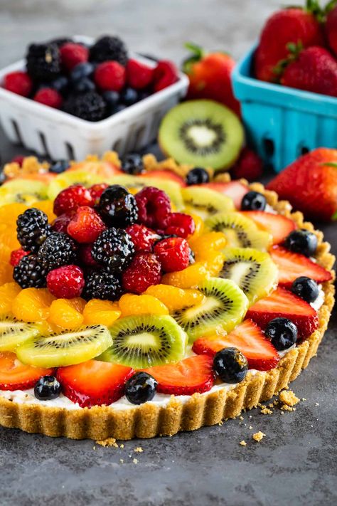 Healthy Fruit Tart, Easy Fruit Tart Recipe, No Bake Fruit Tart, Fruit Tart Recipe Easy, Easy Fruit Tart, Cookies Easy Recipe, Fruit Tart Recipe, Fruit Tarts, Shower Desserts