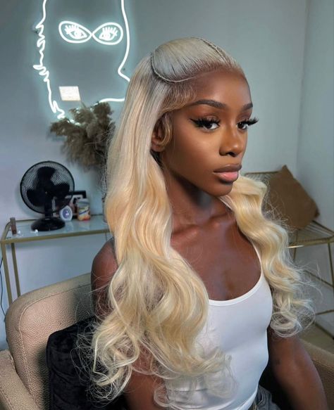 Dark Skin Blonde Hair, Half Up Half Down Hairstyle, Down Hairstyle, Exotic Hairstyles, Pageant Hair, Blonde Ponytail, Birthday Hairstyles, Hair Twist Styles, Frontal Hairstyles