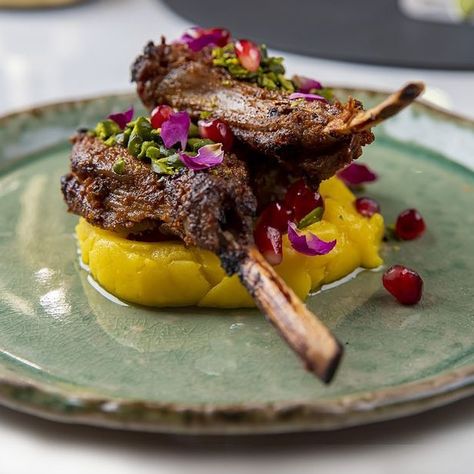 Vineet Bhatia on Instagram: “Miss these the most during my travels; Pistachio-rose petal tandoori lamb chop, saffron mash @kamabyvineet. . #vineat #chefvineet…” Michelin Star Indian Food, Curry Plating, Michelin Star Food Plating, Culinary Plating, Indian Starters, Tandoori Lamb, Traditional Indian Food, Michelin Star Food, Best Time To Eat